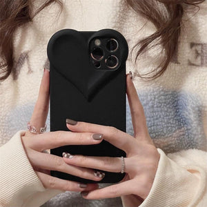 Fashion Cool Black Love Heart Phone Case For iPhone 14 13 Pro Max 12 11 XR XS Dustproof Soft Shockproof Back Cover  Luxury Soft Back Cover Raised Full Camera Protection Bumper Silicone Shockproof Phone Case