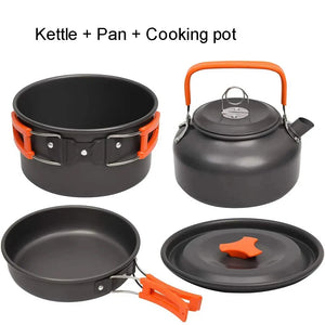 Complete Camping Kitchen Cookware Tableware & Teapot for 2-3