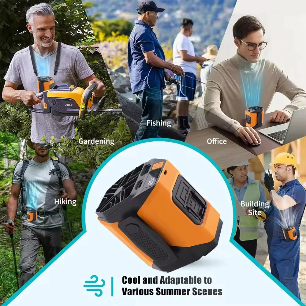 Portable Waist Fan 10000mAh with Power Bank LED Lighting Hanging Neck Fan 5 Speed Strong Airflow Cooling Fan for Outdoor Working