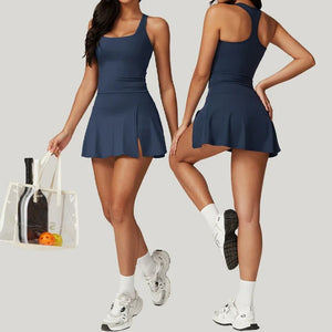 Anti Shine High Waisted Tennis Skirt and Yoga Pant Set