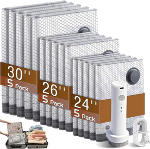 Vacuum Storage Bags with Electric Pump, Space-Saving Compression Pouches, Portable Mini Cordless Vacuum Sealer, Ultra-Compact Lightweight Travel Organizer