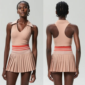 Women's Summer Two Piece Set  High Waisted Mini Skirt & Backless Sports Bra