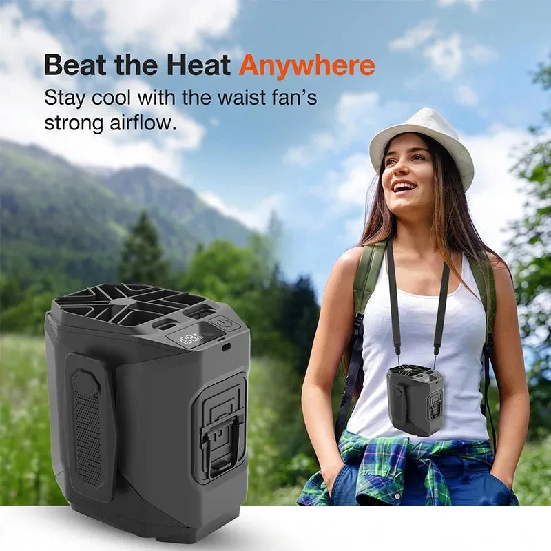 Portable Waist Fan Rechargeable Cooling Fan with Flashlight Neck Hands-Free for Outdoor Indoor Camping Travel As Power Bank