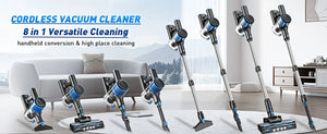Cordless Vacuum Cleaner，55Kpa/45Mins/8 in 1 Powerful Suction,Self-Standing, 3 Suction Modes, Vacuum for Floor Carpet Pet Hair