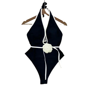 Floral Halter Bandage One-Piece Swimsuit