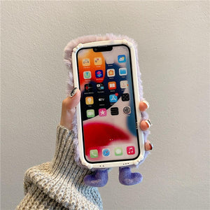 3D Cute Hairy Fluffy Fur Plush Winter Warm Phone Case For iPhone 14 13 12 11 Pro Max Plus Soft Cartoon Back Cover  Cute Fuzzy Furry Case Fashion Luxury Case