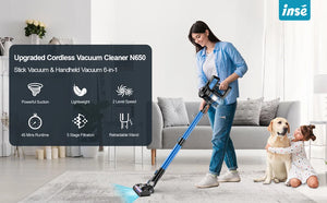 INSE N650 Cordless Vacuum Cleaner, 25Kpa Lightweight Stick Vacuum, Up to 45 Min