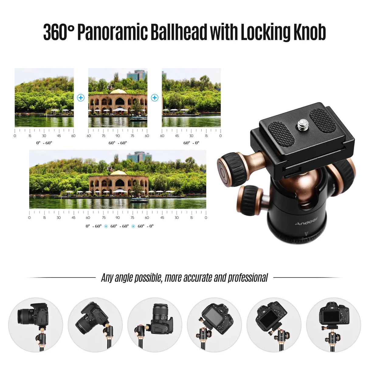 Andoer Q160SA Camera Tripod with Panoramic Ballhead Bubble Level Adjustable Height for DSLR Camera Camcorder Mini Projector