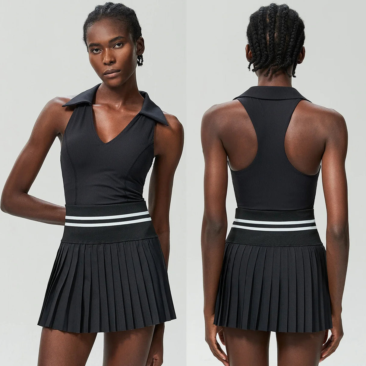 Women's Summer Two Piece Set  High Waisted Mini Skirt & Backless Sports Bra