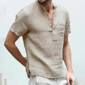 Men's Cotton Linen T-Shirt - Breathable Casual Tee
