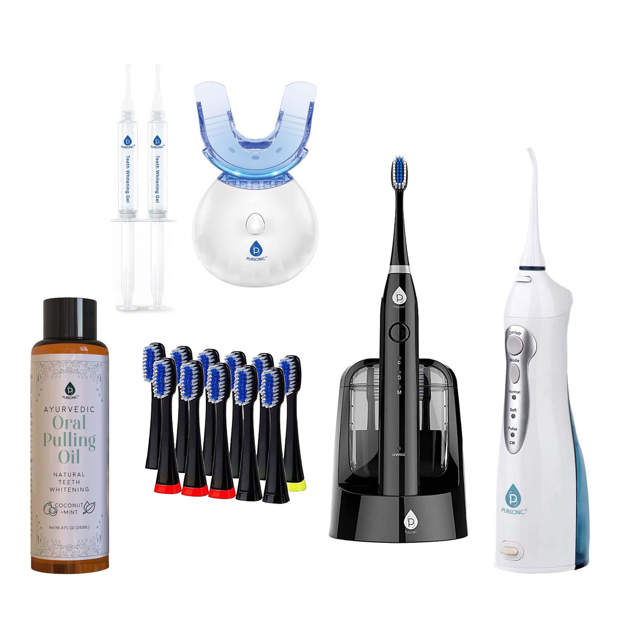 Pursonic Ultimate Oral Care Bundle – Smart Electric Toothbrush, Oral Irrigator, LED Whitening, and Ayurvedic Oil by Pursonic