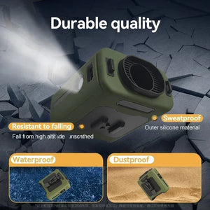 Portable Waist Fan 20000mAh Outdoor Hanging Neck Fan Rechargeable Strong Wind Waist Clip Camping Fan with Power Bank Lighting