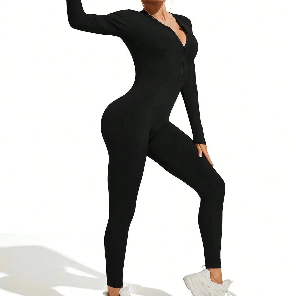 Comfortable and Stylish  Ribbed Zipper Bodysuit