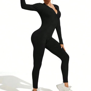 Comfortable and Stylish  Ribbed Zipper Bodysuit