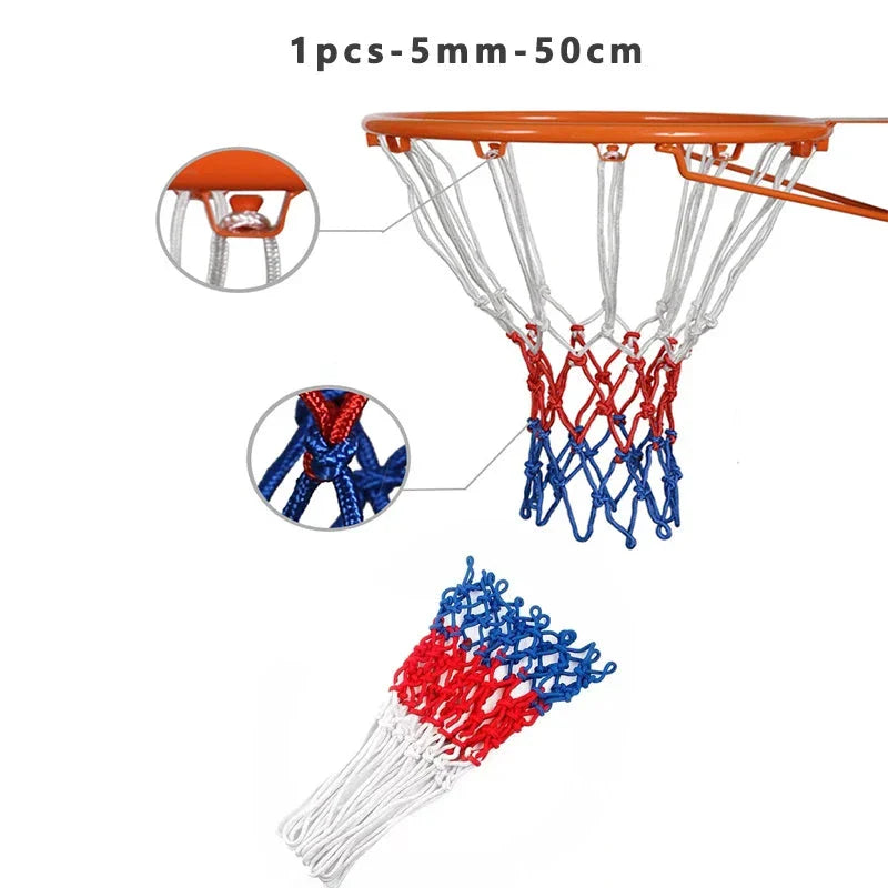 Durable Tri-Color Basketball Net for Powerful Dunks
