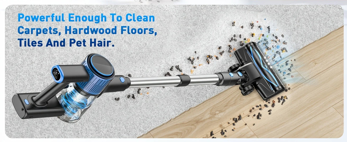 Cordless Vacuum Cleaner，55Kpa/45Mins/8 in 1 Powerful Suction,Self-Standing, 3 Suction Modes, Vacuum for Floor Carpet Pet Hair