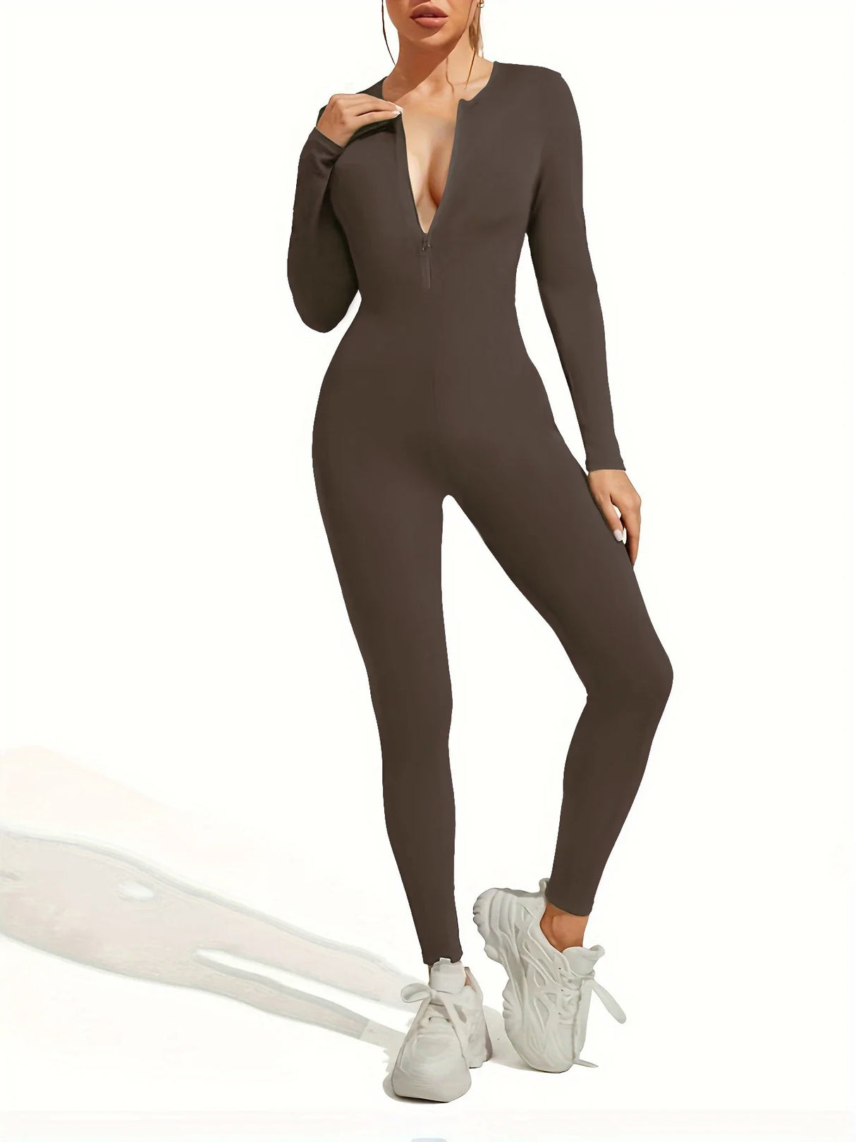 Comfortable and Stylish  Ribbed Zipper Bodysuit