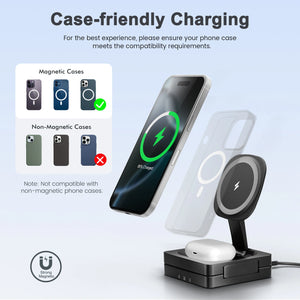 Magnetic Wireless Charger 3-in-1 Folding Fast Charging Station Foldable Travel for Magsafe  iPhone 17/16/15/14/13 Watch Airpods