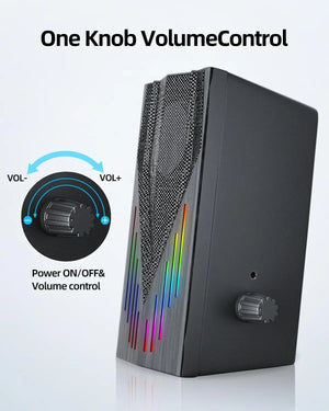 USB-Powered Computer Speakers with RGB Lights, Stereo Sound for PC/Laptop/Tablet