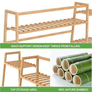 Bamboo Clothing Garment Rack, Free Standing Clothes Coat Hanger, Closet Organizer w/Shoe Rack, Multi-tiered Wardrobe Storage Sh