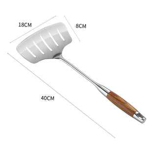 Stainless Steel Nonstick Fish Frying Spatula with Long Wood Handle