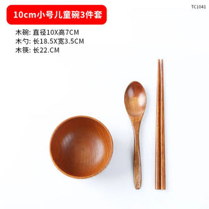 Wooden Tableware Set: Bowl, Chopsticks, Spoon, Tray, Children's Kitchen Accessories