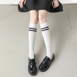 Striped Cotton Knee High Socks
