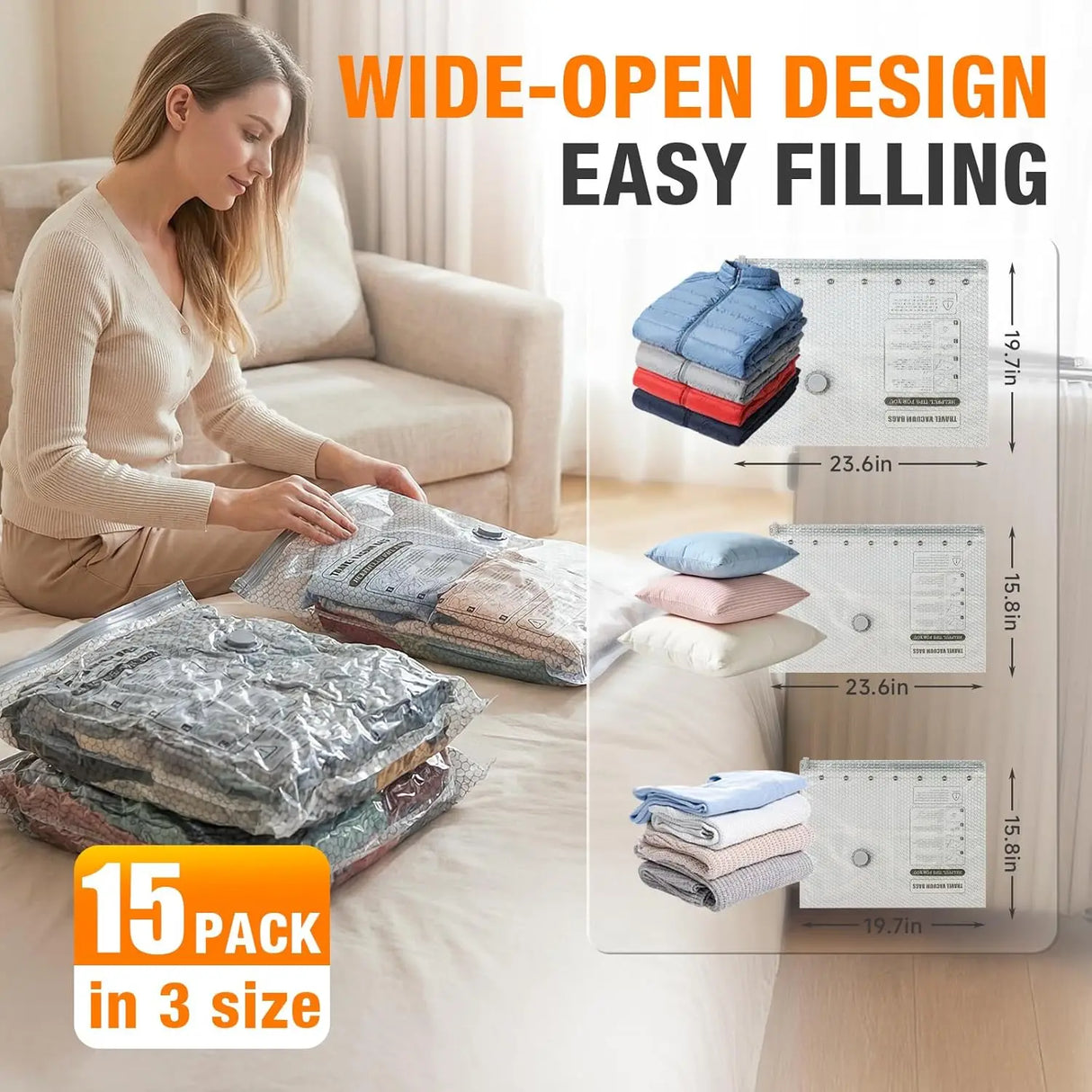 Vacuum Storage Bags with Electric Pump, Space-Saving Compression Pouches, Portable Mini Cordless Vacuum Sealer, Ultra-Compact Lightweight Travel Organizer