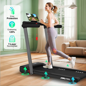 FYSIQ Foldable Treadmill for Home, 1-12 km/h, 3-in-1 Walking Pad with Dual LED Display, 12 Programmes and Remote Control,