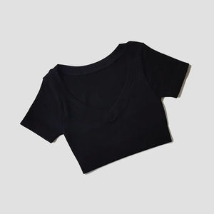 Seamless Yoga Shirts Deep V Neck  Short Sleeve