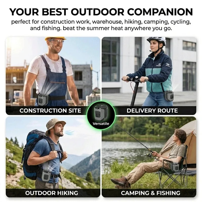 Portable Waist Fan Rechargeable Cooling Fan with Flashlight Neck Hands-Free for Outdoor Indoor Camping Travel As Power Bank