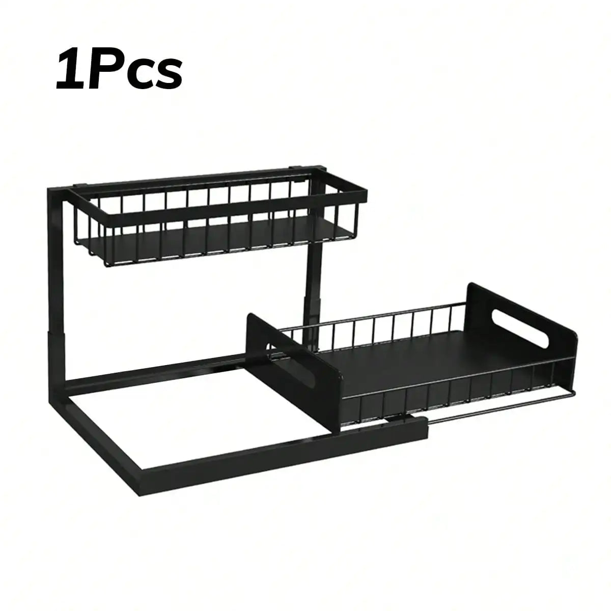 Under Sink Organizer Rack 2 Tier Under Sliding Cabinet Basket Organizer Drawer , Multi-Purpose Under Sink Storage For Bathroom Kitchen Desktop (Black)