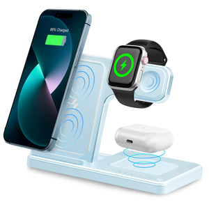 15W Magnetic Wireless Charger Stand Foldable 3 In 1 Fast Charging Sation for iPhone 17- 12 Pro Max Apple Watch 8 7 Airpods Pro
