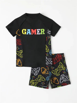 Boys' Short Sleeve Swimwear with Cool Graffiti