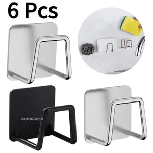 Stainless Steel Sink Sponge Holder Self Adhesive Drying Rack Wall Hooks Organizer