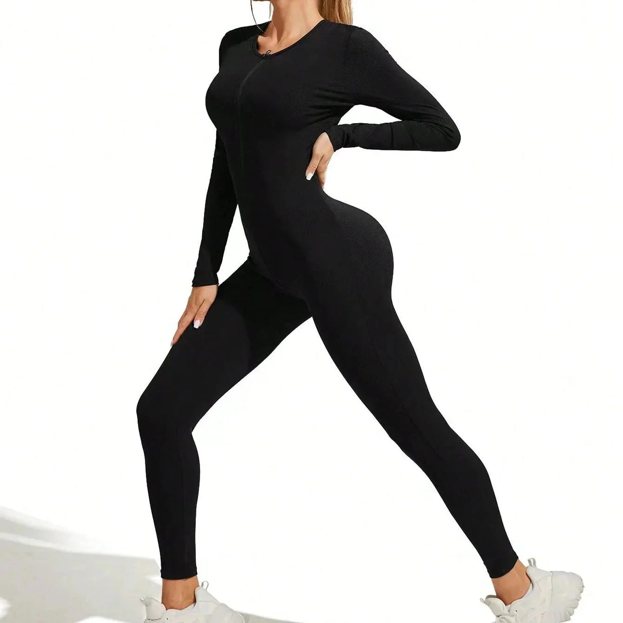 Comfortable and Stylish  Ribbed Zipper Bodysuit