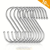 10pcs Heavy Duty Stainless Steel S Hooks for Kitchen, Home, Garden - Hang Clothing, Utensils, Tools