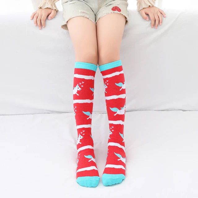 Colorful Embroidered Knee High Socks for Girls