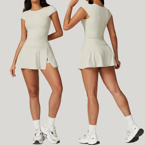 Anti Shine High Waisted Tennis Skirt and Yoga Pant Set