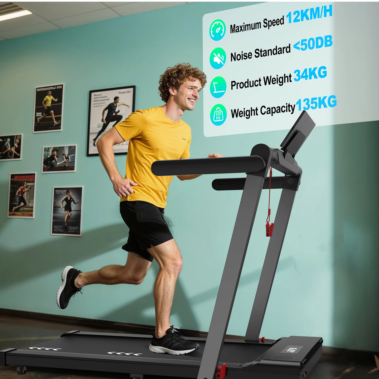 FYSIQ Foldable Treadmill for Home, 1-12 km/h, 3-in-1 Walking Pad with Dual LED Display, 12 Programmes and Remote Control,