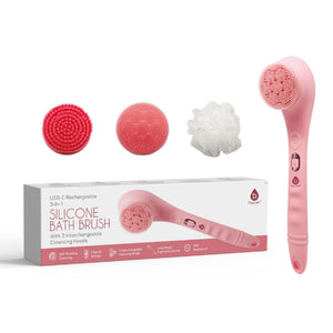Rechargeable Waterproof Silicone Bath Brush with 3 Interchangeable Brush Heads