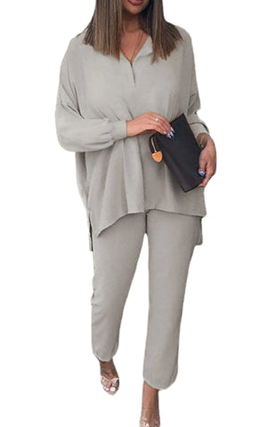 AGSEEM Fall Outfits Sweat Suit for Women 2 Piece Set Lounge Jogging Set Light Grey L