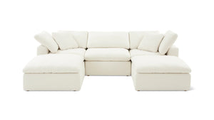 The Movie Night 3-Piece Modular Sofa, a white sectional with a modern design, includes multiple cushions and a chaise lounge at each end, all displayed against a simple white backdrop.