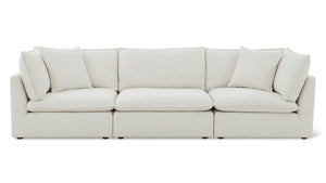 The Chill Time 4-Piece Modular Sectional in beige offers three seat cushions and four large back cushions. With its clean lines and contemporary design, it adds a modern touch to any space.