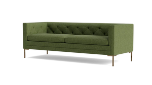 The Sit Tight 90" Sofa is a green mid-century modern piece, featuring a tufted backrest, two seat cushions, and sleek wooden legs.