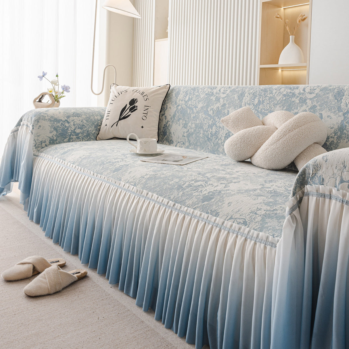 French Chic Style Ruffle Rose Cover Throw for Sofas, Decorative Sectional Covers