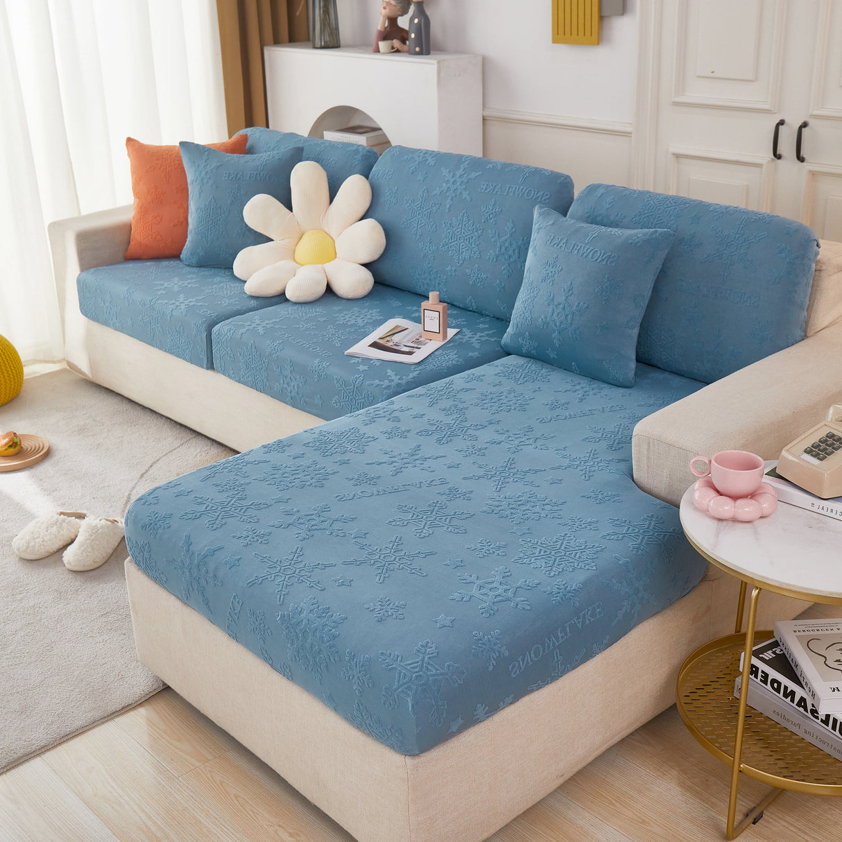 Jacquard Fabric Couch Cushion Covers, Elastic Stretch Sofa Protector for L-Shaped Couches and Pet-Friendly Living Rooms