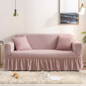 High-Quality Seersucker Stretch Sofa Slipcover with Elastic Bottom and Skirt Washable Furniture Protector for Kids and Pets 1/2/3/4 Seater Options