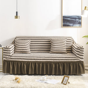 High-Quality Seersucker Stretch Sofa Slipcover with Elastic Bottom and Skirt Washable Furniture Protector for Kids and Pets 1/2/3/4 Seater Options