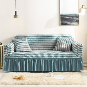 High-Quality Seersucker Stretch Sofa Slipcover with Elastic Bottom and Skirt Washable Furniture Protector for Kids and Pets 1/2/3/4 Seater Options